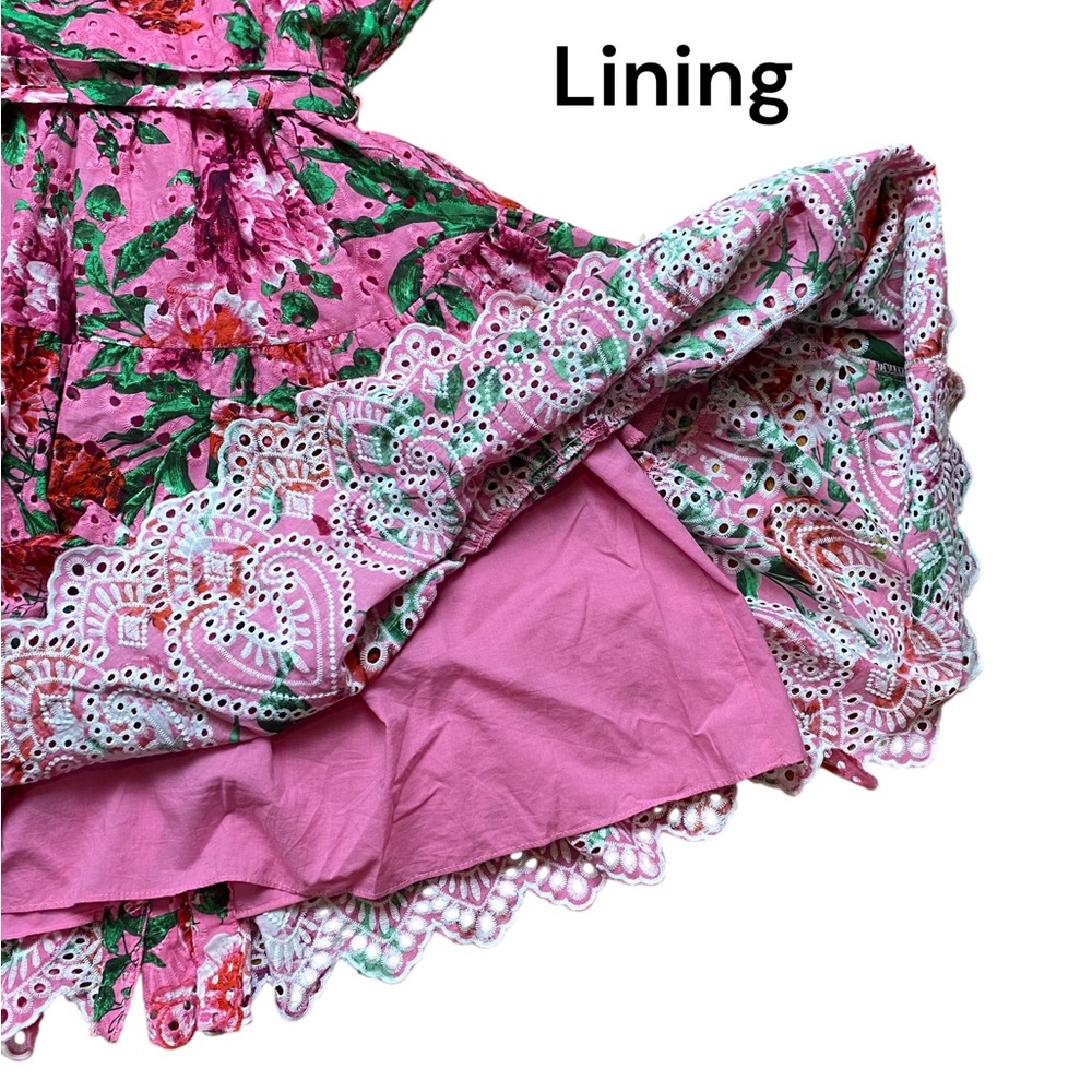 Gibson Latimer Pink Floral Eyelet Dress Small Cotton Puff Sleeve Tiered Midi - Picture 7 of 13